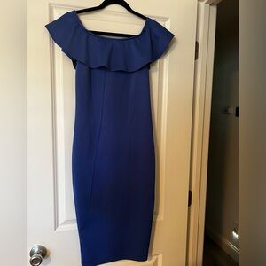 Blue Midi Bodycon Off-the-Shoulder Dress | Women’s Size Small